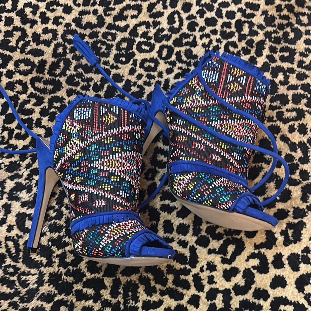 Colorful Strappy High Heels suede ankle tie